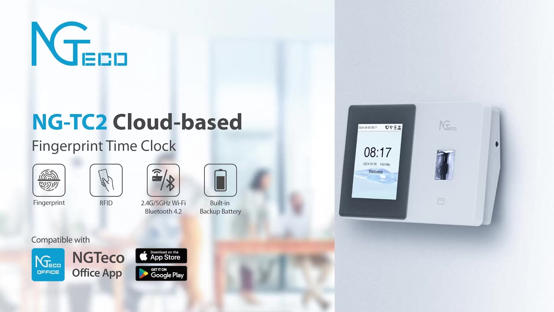 NGTeco NG-TC2 Smart Fingerprint Time Clock