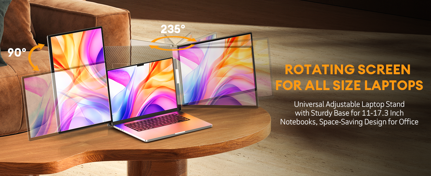 ROTATING SCREEN FOR ALL SIZE LAPTOPS-Universal Adjustable Laptop Stand with Sturdy Base for 11-17.3 Inch Notebooks, Space-Saving Design for Office